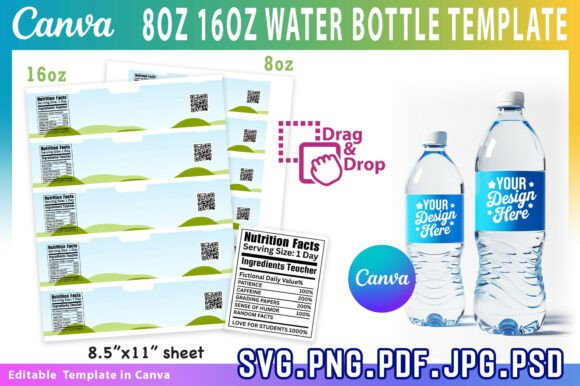 Download 8oz,16oz Water Bottle Label Template - Label template Collection